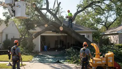 Emergency tree service crew removing storm damage in New Port Richey, FL
