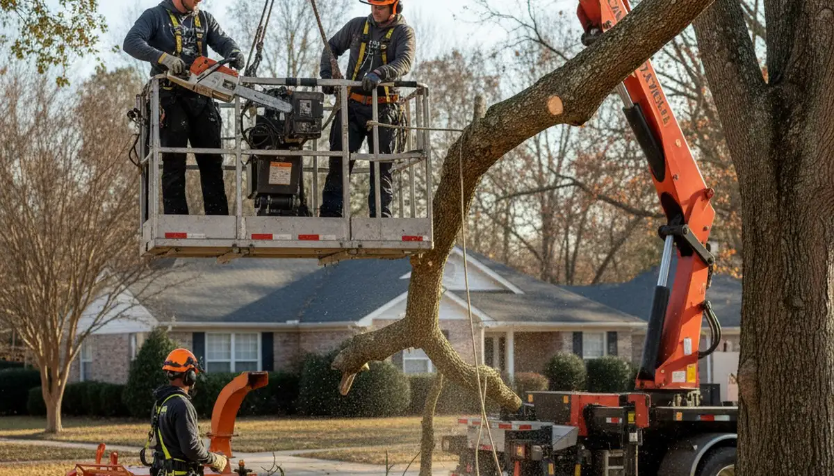 Emergency tree service crew removing storm-damaged trees in New Port Richey, FL