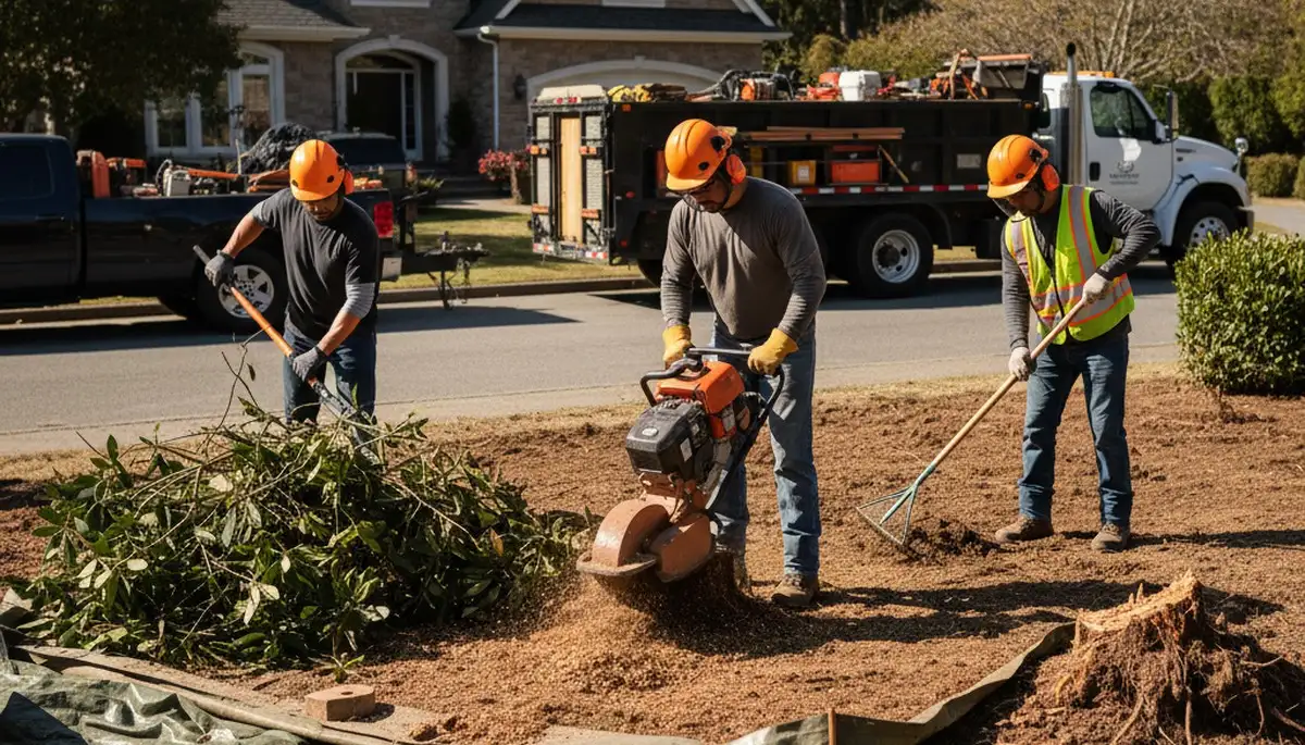 Arbor Tree Care crew removing overgrown shrubs in New Port Richey, FL for a tidy landscape