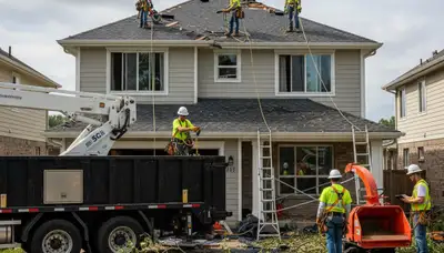 Storm damage cleanup in New Port Richey, FL by Arbor Tree Care removing fallen trees and debris