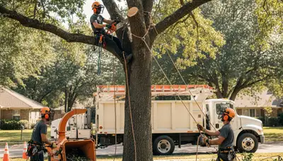 Tree removal crew in New Port Richey, FL safely removing a hazardous tree