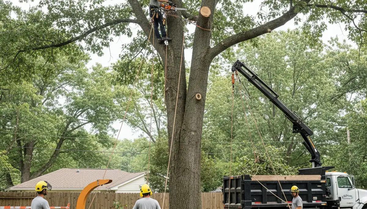 Tree removal crew in New Port Richey, FL safely removing a hazardous tree