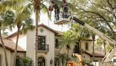 Tree service crew trimming trees in New Port Richey, FL for safe, professional property care